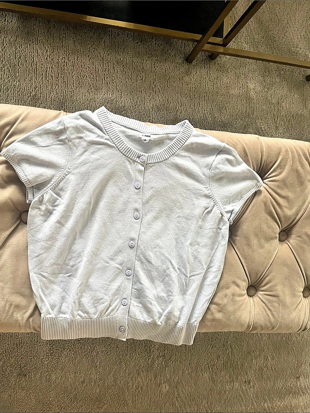 Garage Ribbed Short Sleeve Cardigan in light blue